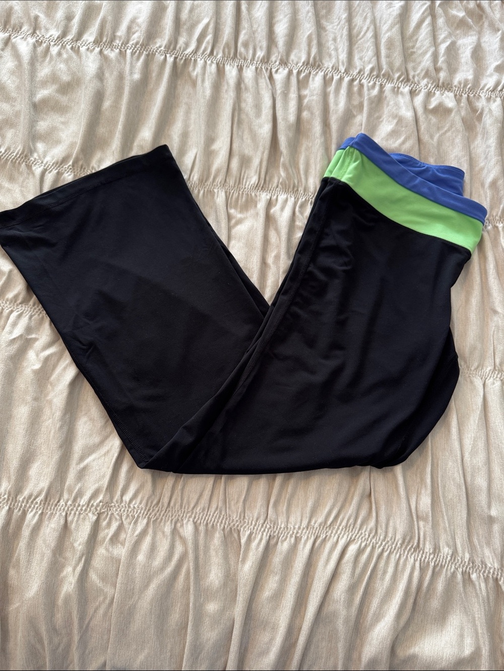 Gapbody Black Flare Leggings with Blue and Lime Waistband